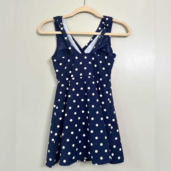 Land’s End Polka Dot Wrap One Piece Swim Dress - Picture 4 of 8